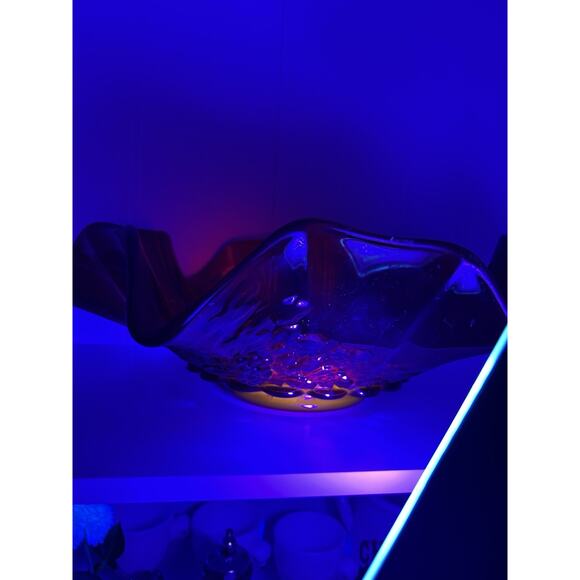 L G Wright 14” Ruby Round Serving Bowl Cadmium Paneled Grape Crimped Ruffle Glow - Picture 11 of 11